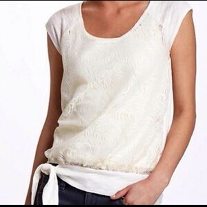 Anthro Vanessa Virginia Ivory Lace Tee Large